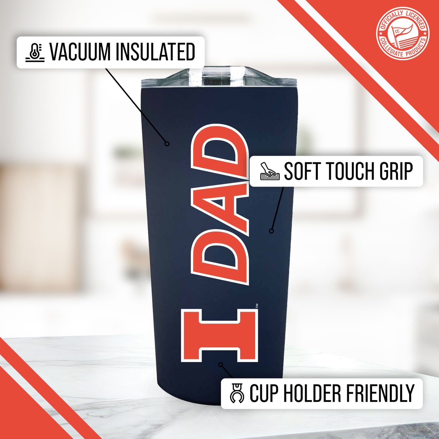 Illinois Fighting Illini NCAA Stainless Steel Travel Tumbler for Dad - Navy