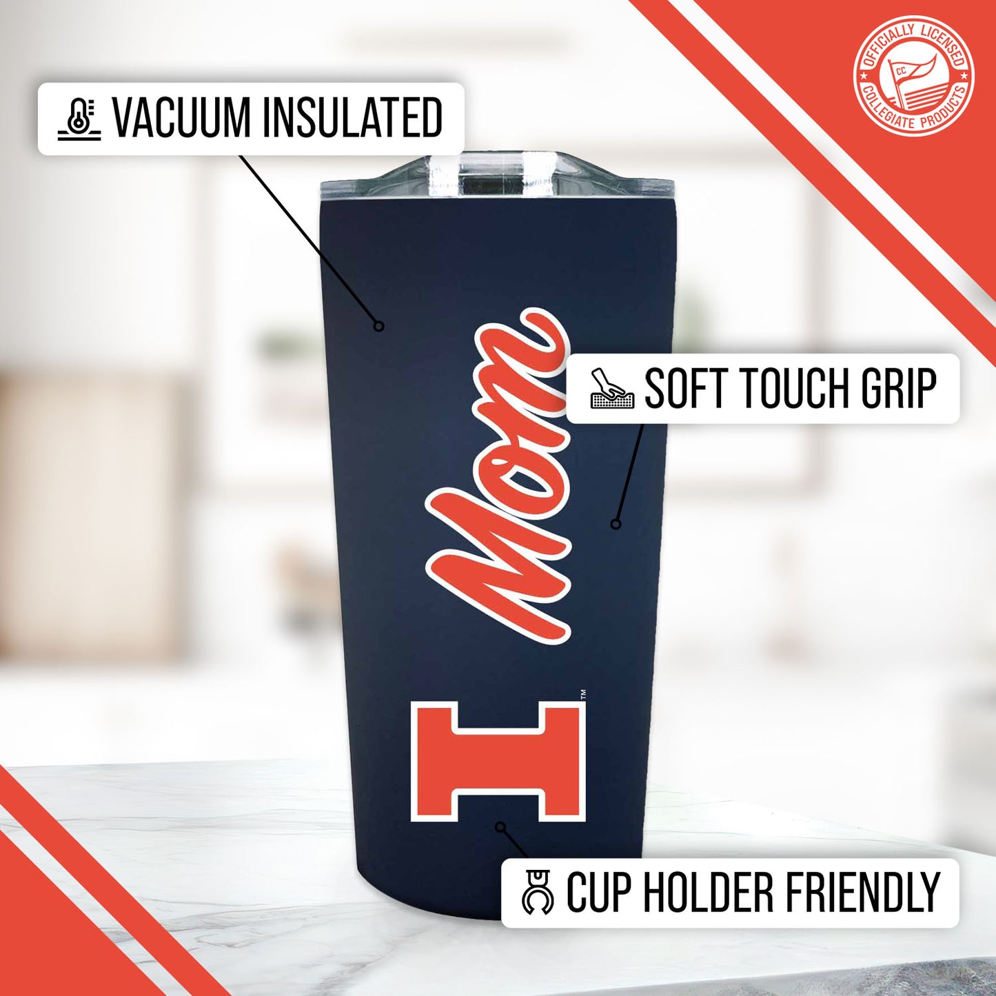 Illinois Fighting Illini NCAA Stainless Steel Travel Tumbler for Mom - Navy