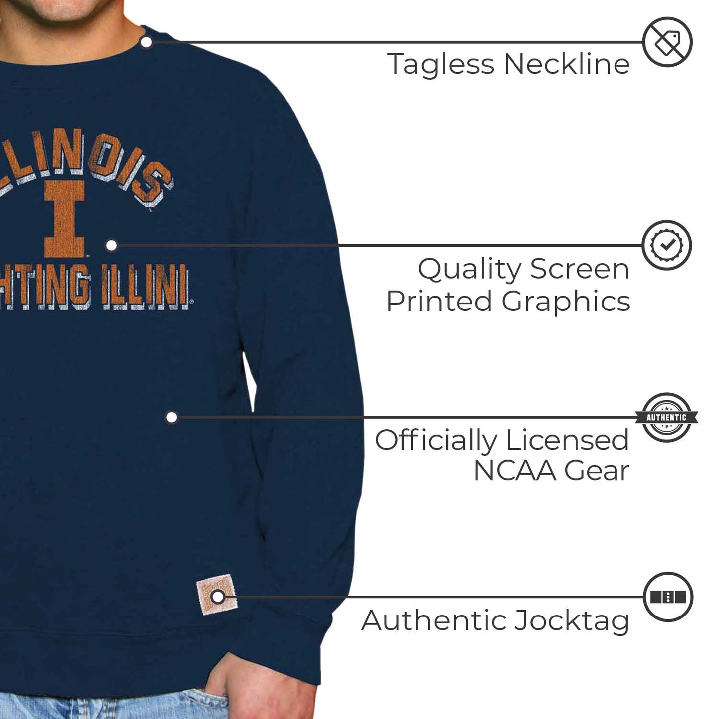 Illinois Fighting Illini Adult University Crewneck - Navy