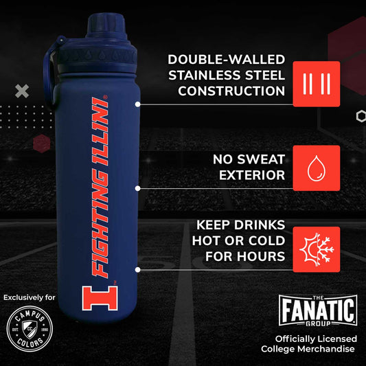 Illinois Fighting Illini NCAA Stainless Steel Water Bottle - Navy