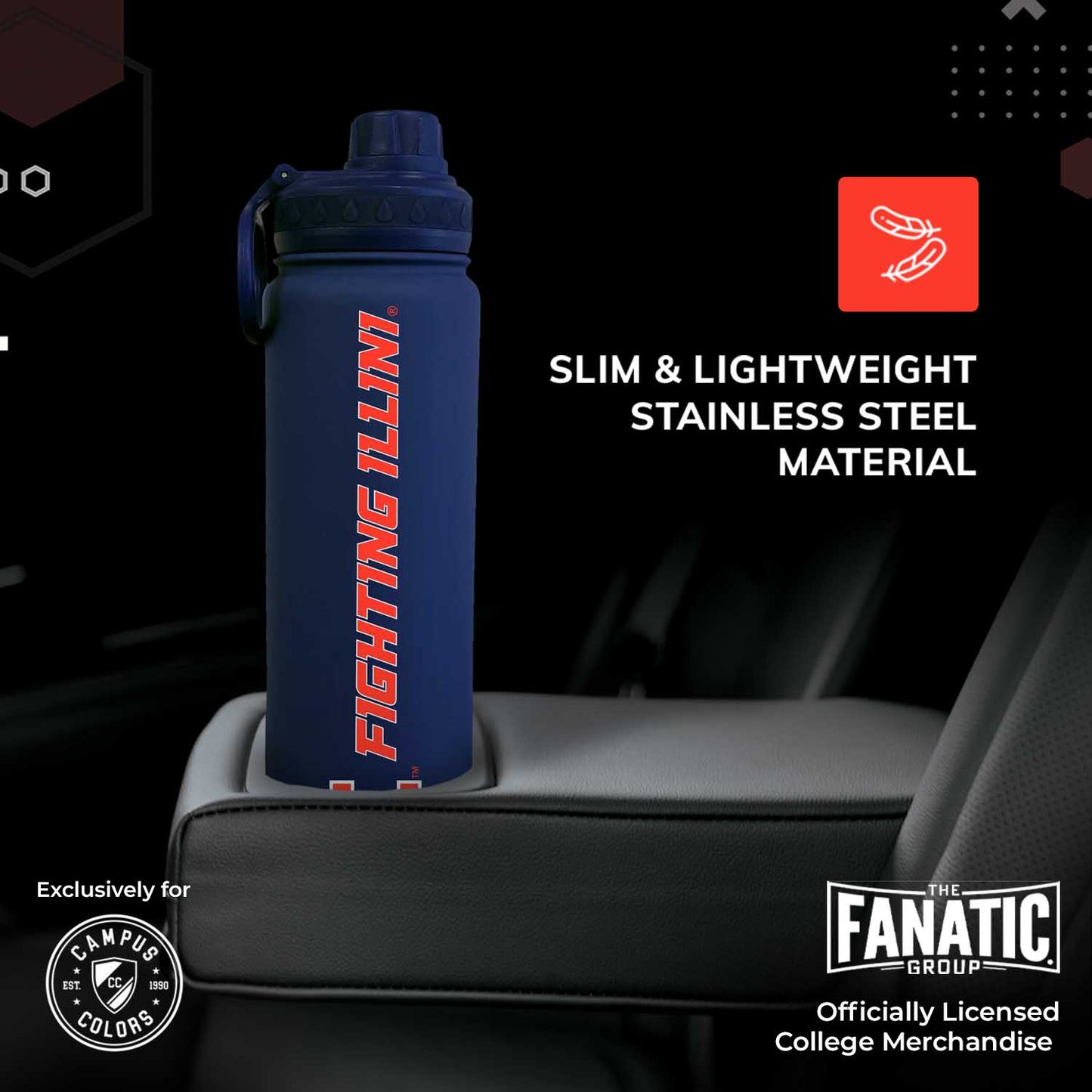 Illinois Fighting Illini NCAA Stainless Steel Water Bottle - Navy