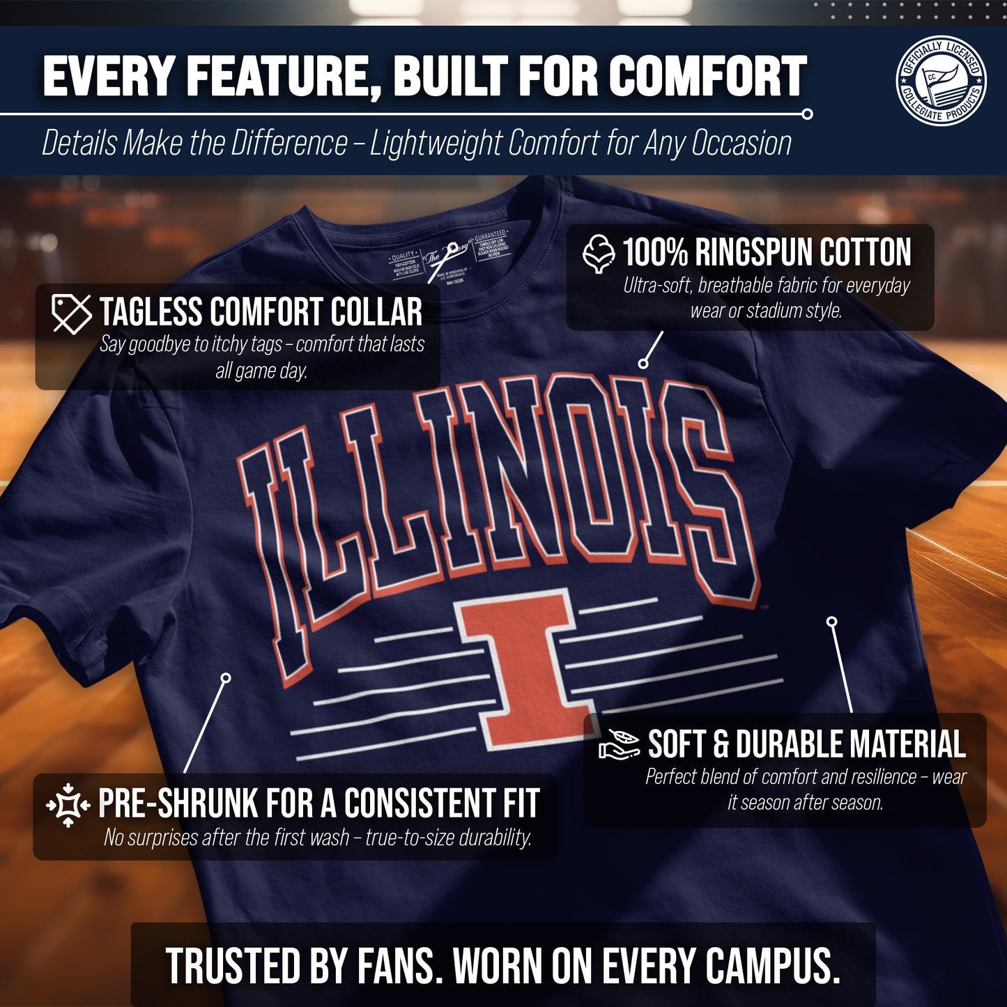 Illinois Fighting Illini NCAA Adult Unisex Overtime Classics T-Shirt - Navy