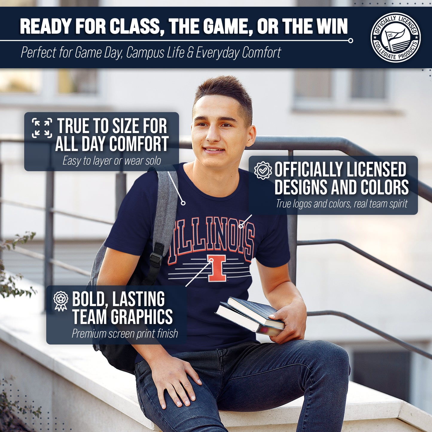Illinois Fighting Illini NCAA Adult Unisex Overtime Classics T-Shirt - Navy