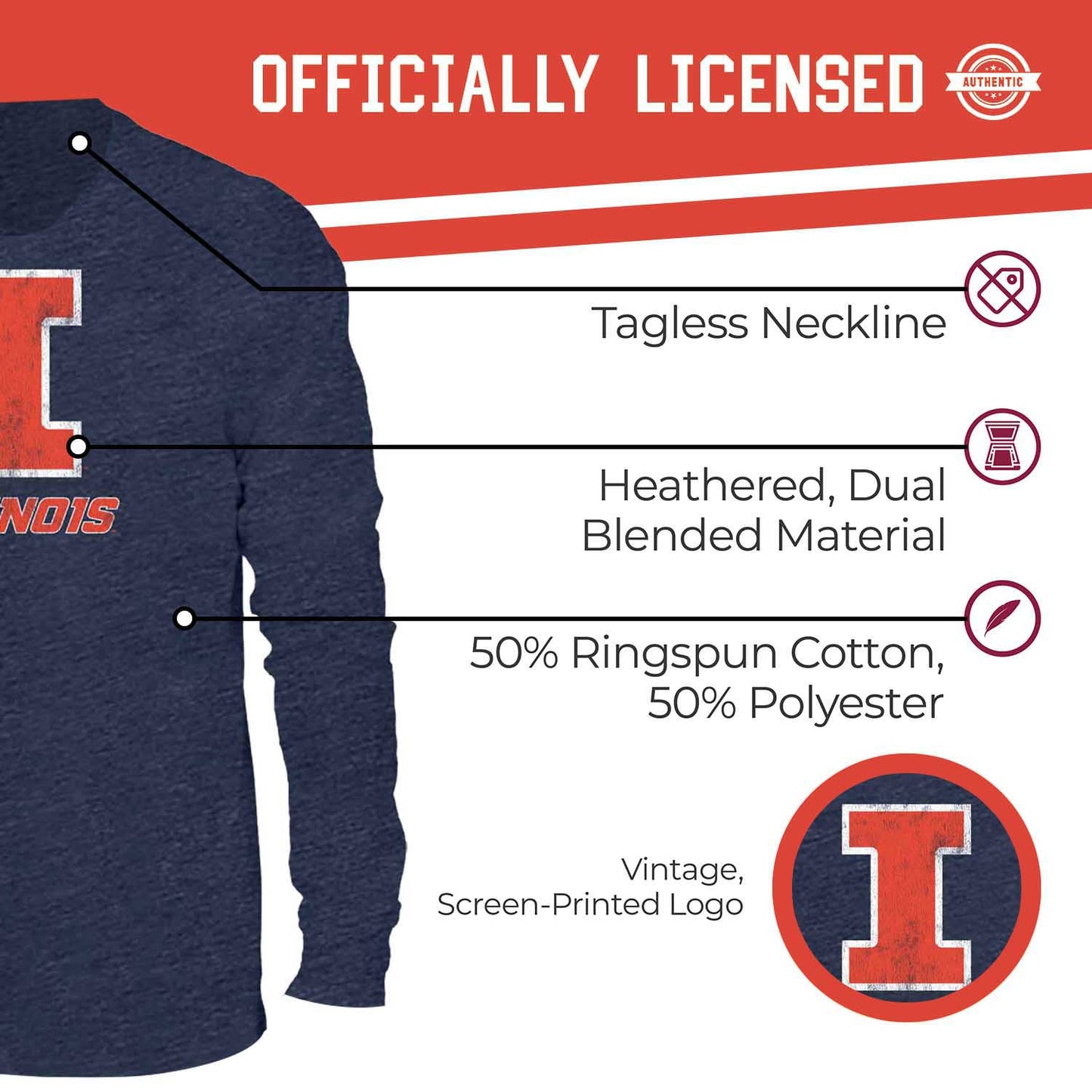 Illinois Fighting Illini NCAA MVP Adult Long-Sleeve Shirt - Navy