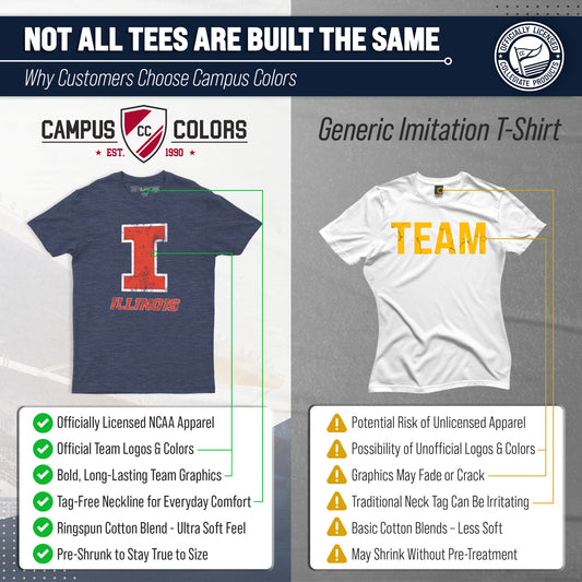 Illinois Fighting Illini Adult MVP Heathered Cotton Blend T-Shirt - Navy