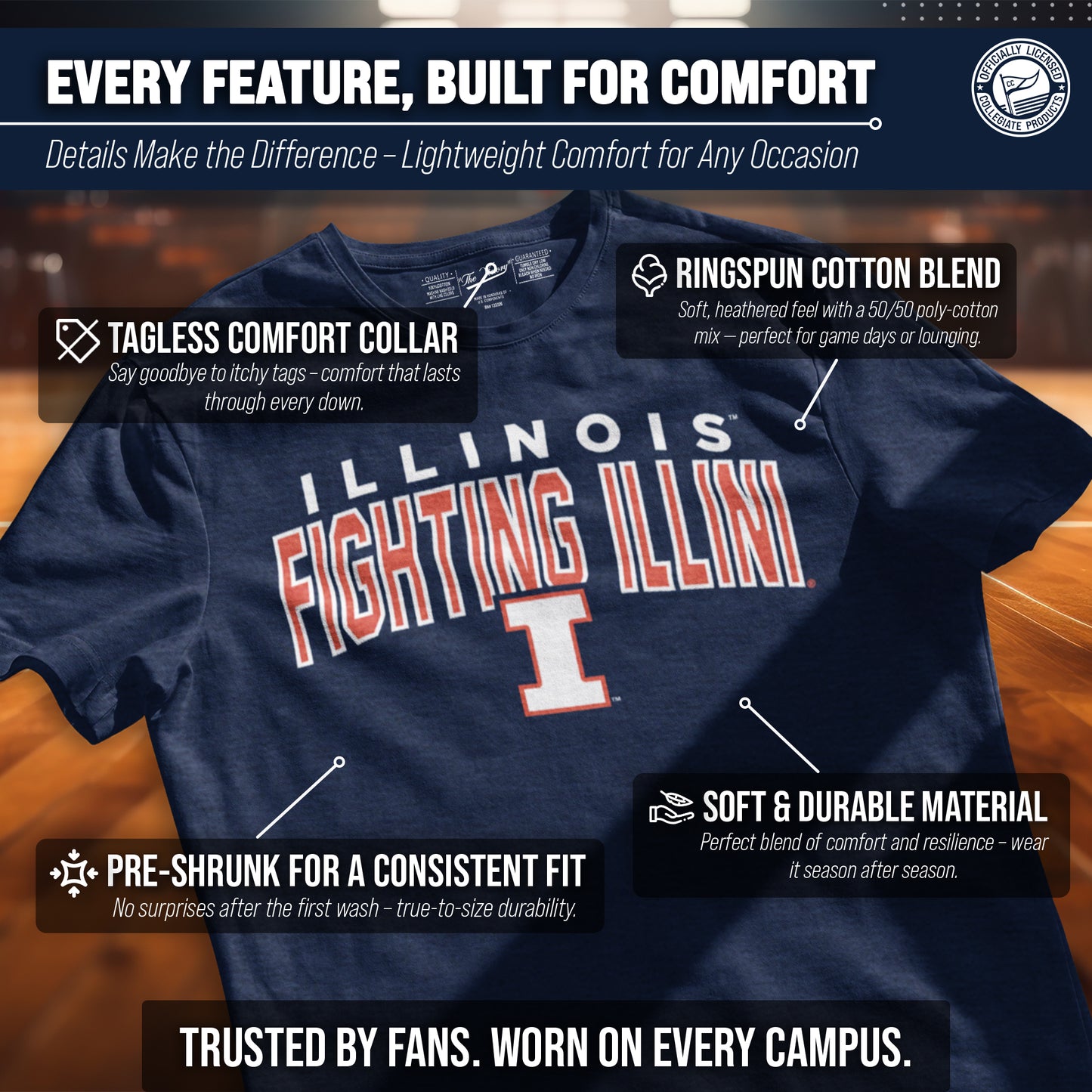 Illinois Fighting Illini NCAA Adult Unisex Starting Fresh T-Shirt - Navy Heather