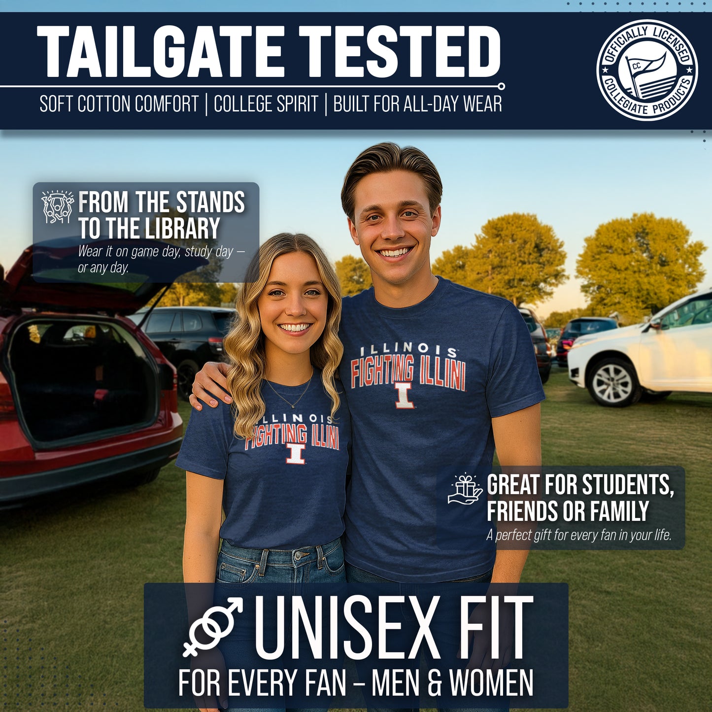 Illinois Fighting Illini NCAA Adult Unisex Starting Fresh T-Shirt - Navy Heather