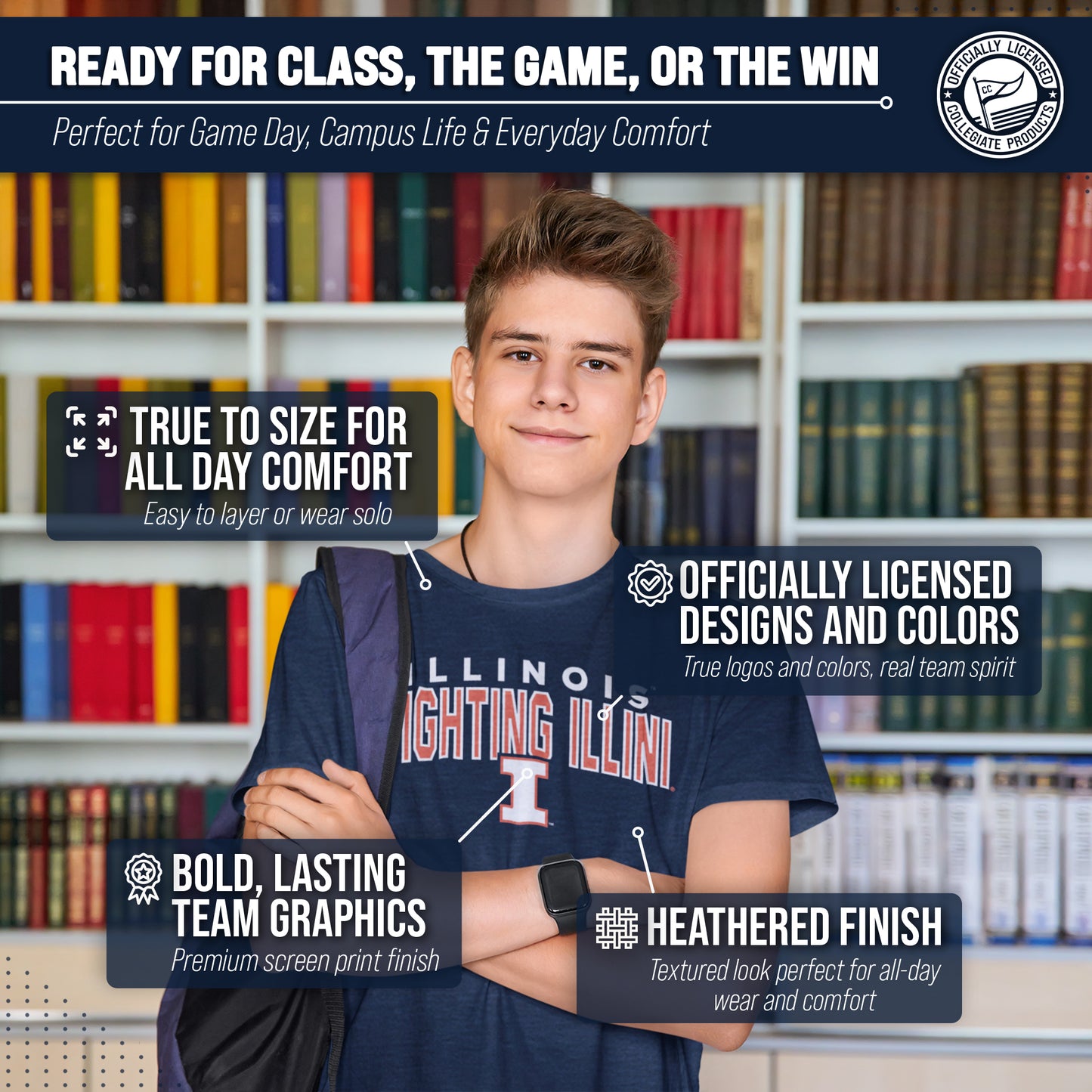 Illinois Fighting Illini NCAA Adult Unisex Starting Fresh T-Shirt - Navy Heather