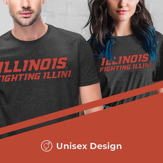 Illinois Fighting Illini Campus Colors NCAA Adult Cotton Blend Charcoal Tagless T-Shirt - Charcoal