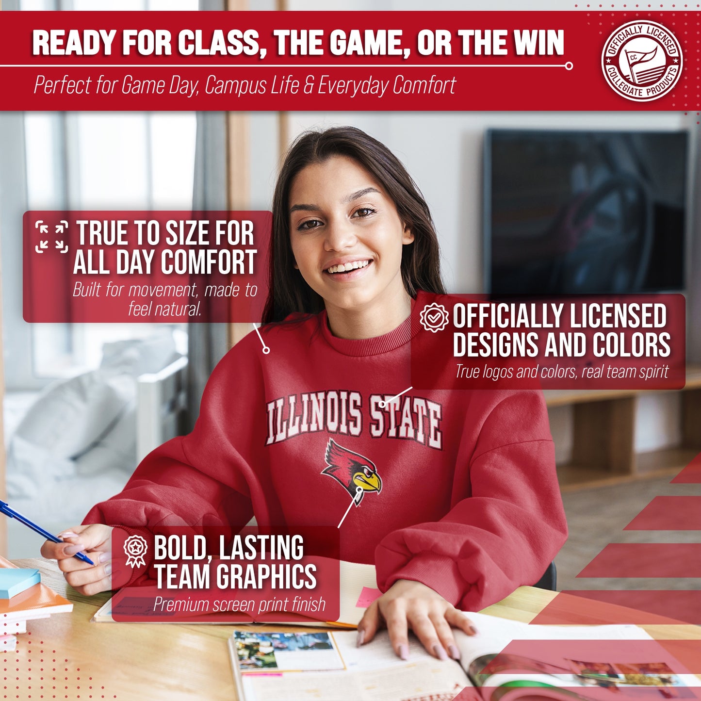 Illinois State Redbirds Adult Arch & Logo Soft Style Gameday Crewneck Sweatshirt - Red