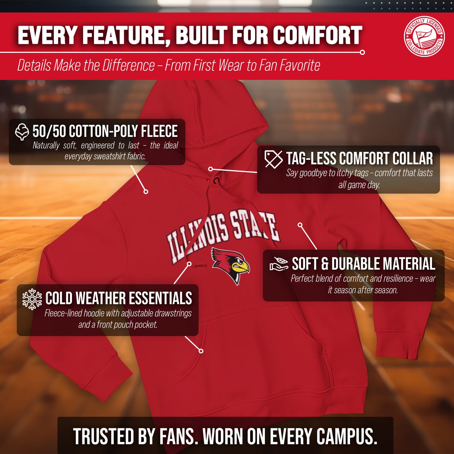 Illinois State Redbirds Adult Arch & Logo Soft Style Gameday Hooded Sweatshirt - Red