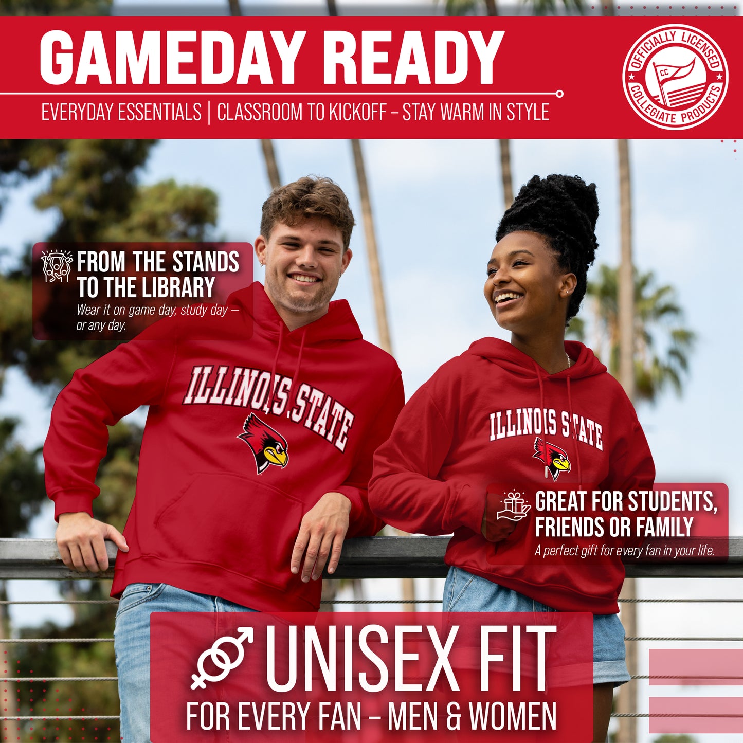 Illinois State Redbirds Adult Arch & Logo Soft Style Gameday Hooded Sweatshirt - Red