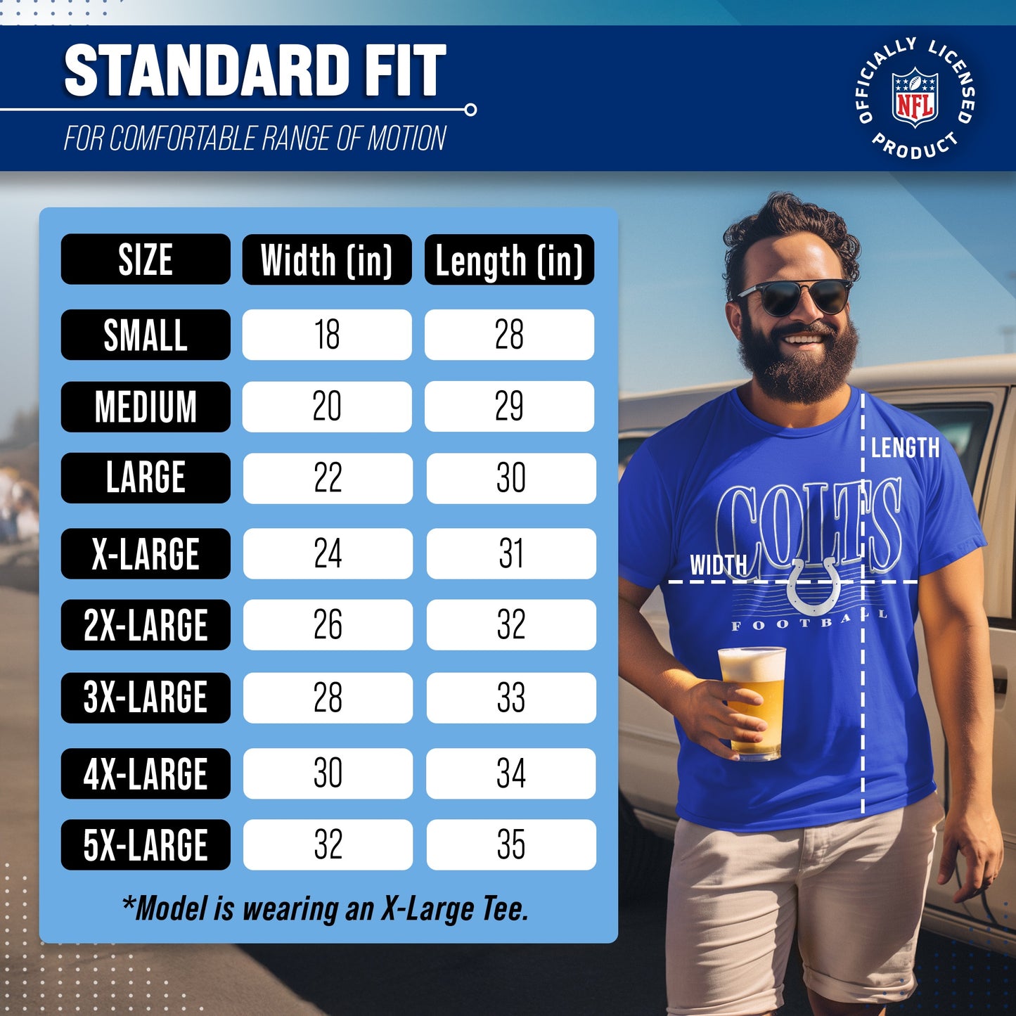 Indianapolis Colts NFL Adult Overtime Blueprint Tag-Less T-Shirt - Royal