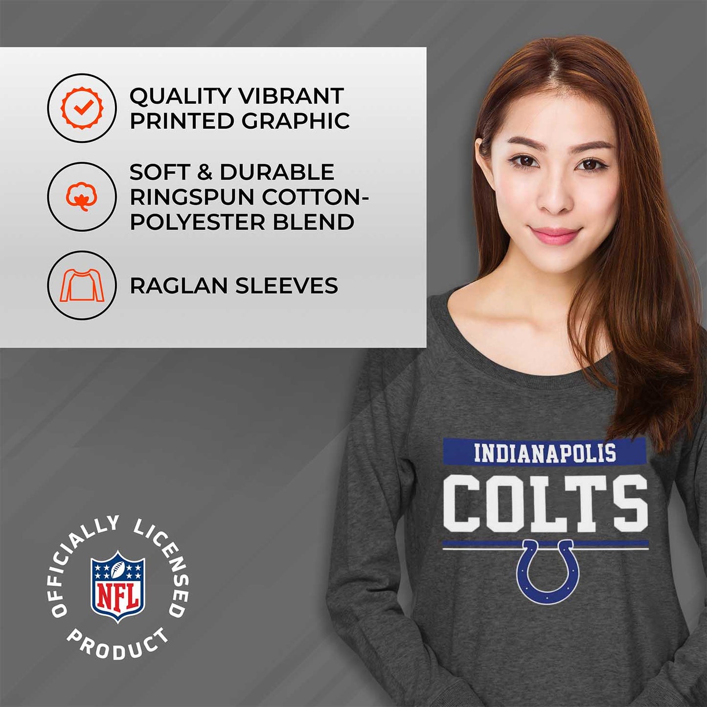 Indianapolis Colts NFL Womens Charcoal Crew Neck Football Apparel - Charcoal