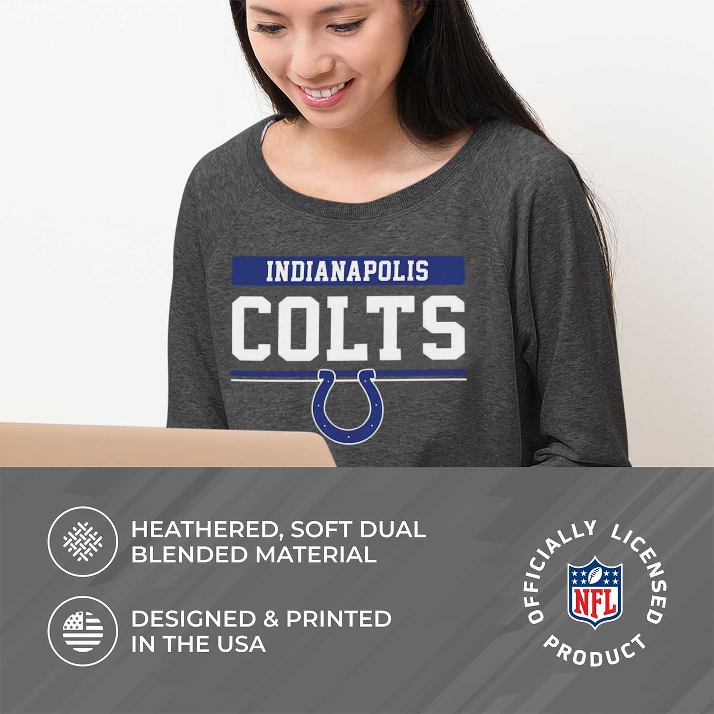 Indianapolis Colts NFL Womens Charcoal Crew Neck Football Apparel - Charcoal