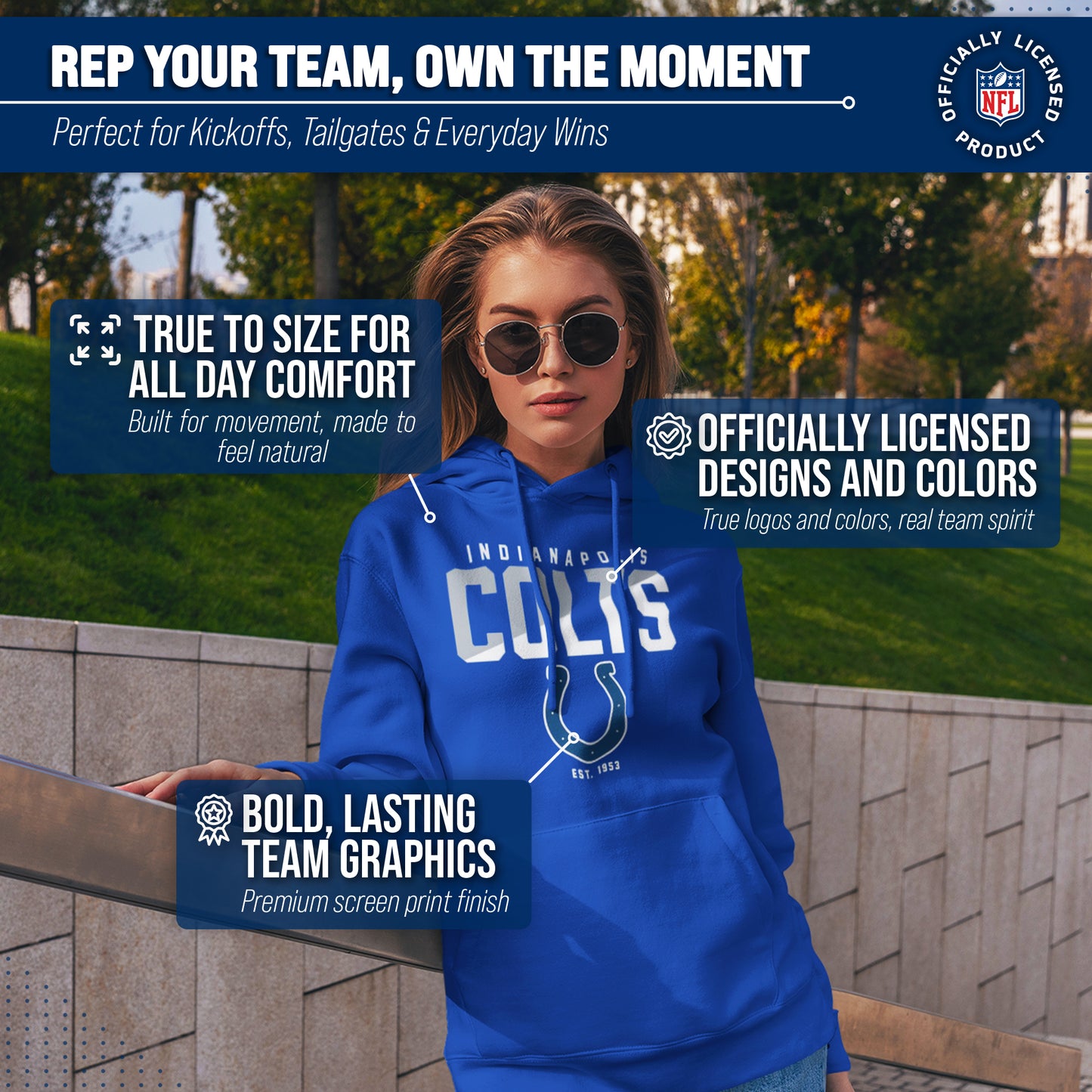 Indianapolis Colts Adult NFL Diagonal Fade Fleece Hooded Sweatshirt - Royal