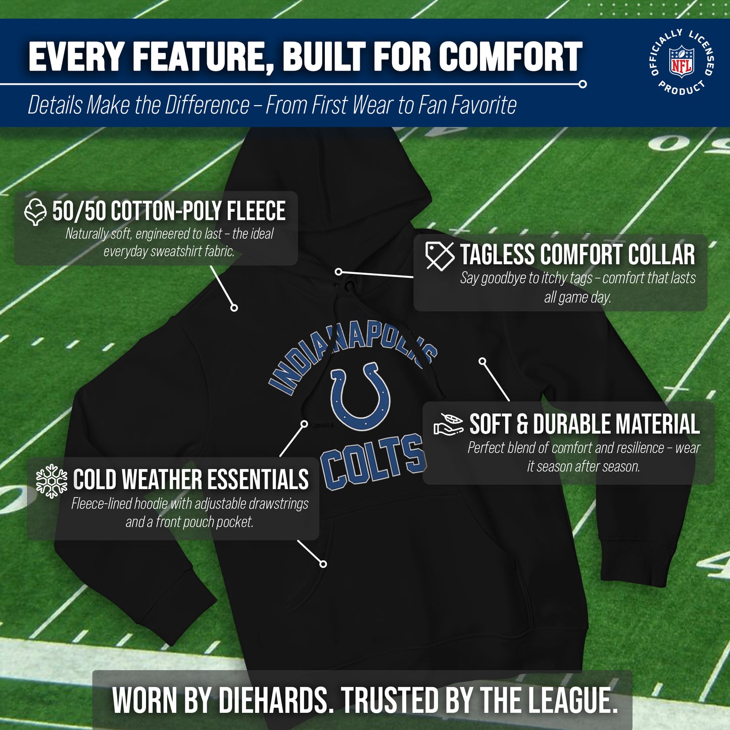 Indianapolis Colts NFL Adult Gameday Hooded Sweatshirt - Black