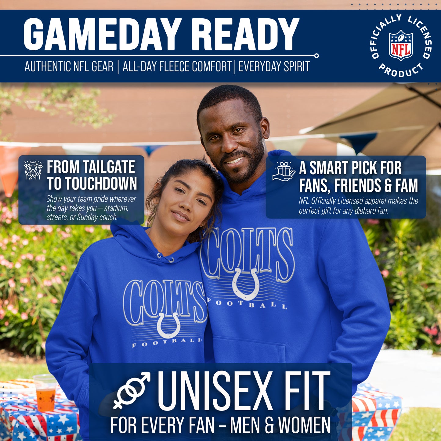Indianapolis Colts NFL Adult Unisex Overtime Blueprint Soft Fleece Hooded Sweatshirt - Royal