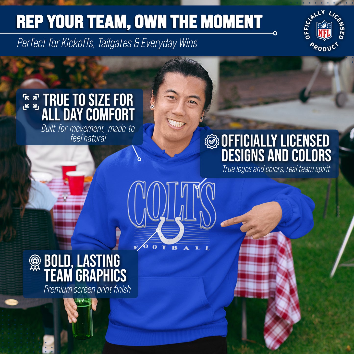 Indianapolis Colts NFL Adult Unisex Overtime Blueprint Soft Fleece Hooded Sweatshirt - Royal
