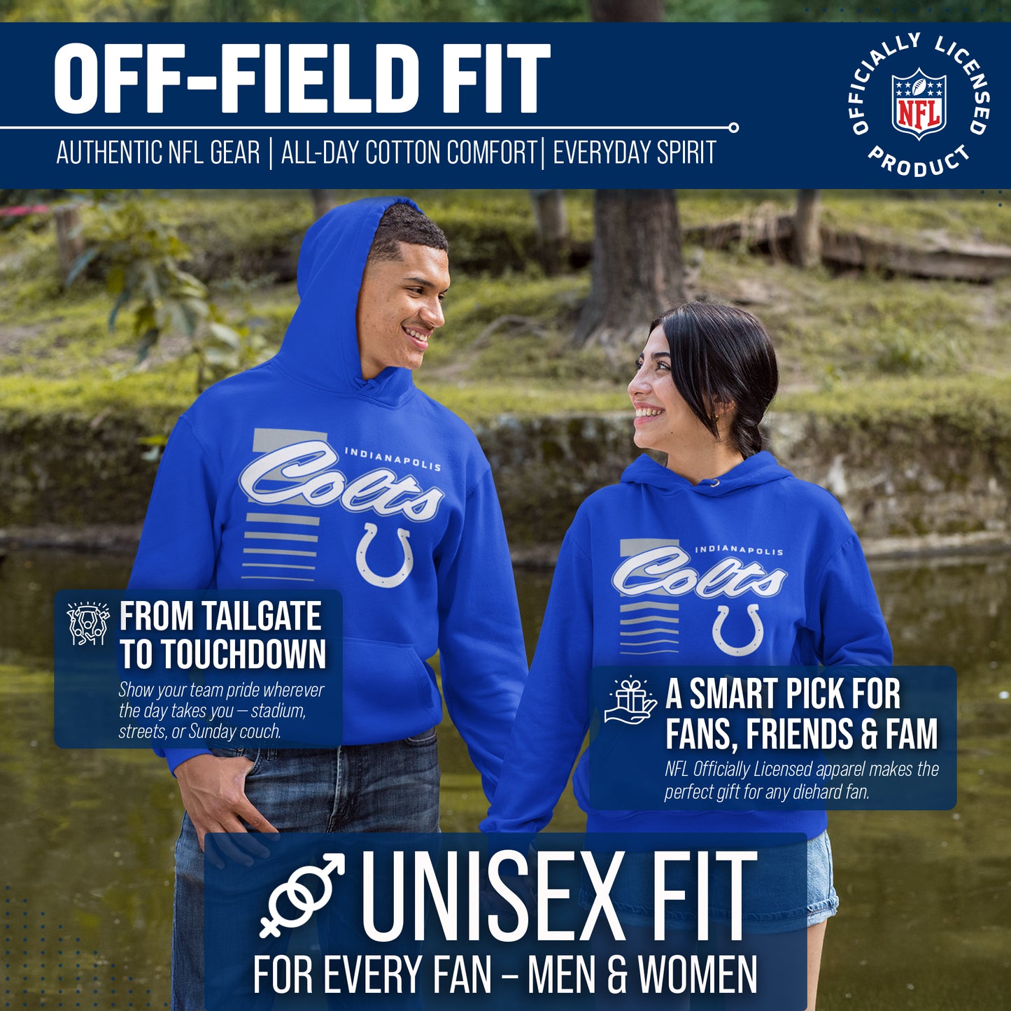 Indianapolis Colts NFL Adult Unisex Retro Script Ultra Soft Fleece Hooded Sweatshirt - Royal