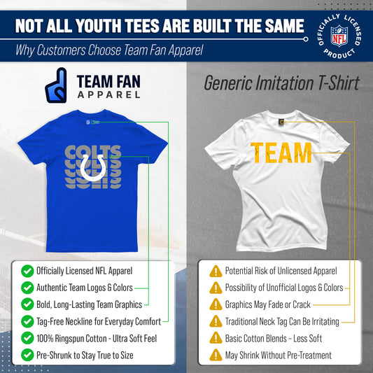 Indianapolis Colts NFL Youth Repeating Logo Football T-Shirt Unisex Tag Free Comfortable - Royal