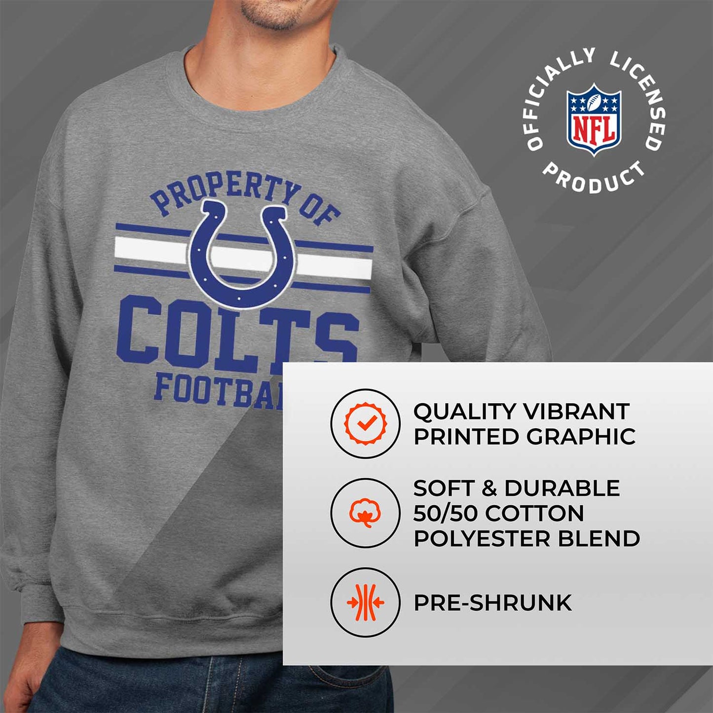 Indianapolis Colts NFL Adult Property Of Crewneck Fleece Sweatshirt - Sport Gray