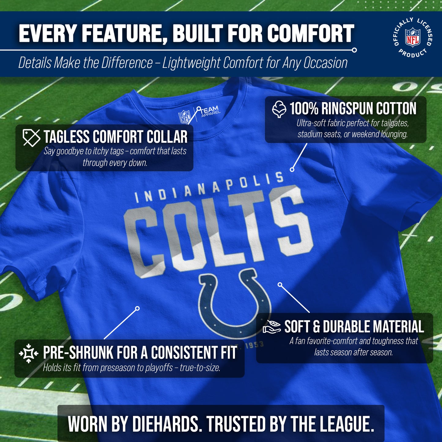 Indianapolis Colts Adult NFL Diagonal Fade Color Block T-Shirt - Royal