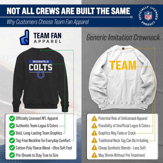 Indianapolis Colts NFL Adult Long Sleeve Team Block Charcoal Crewneck Sweatshirt - Charcoal