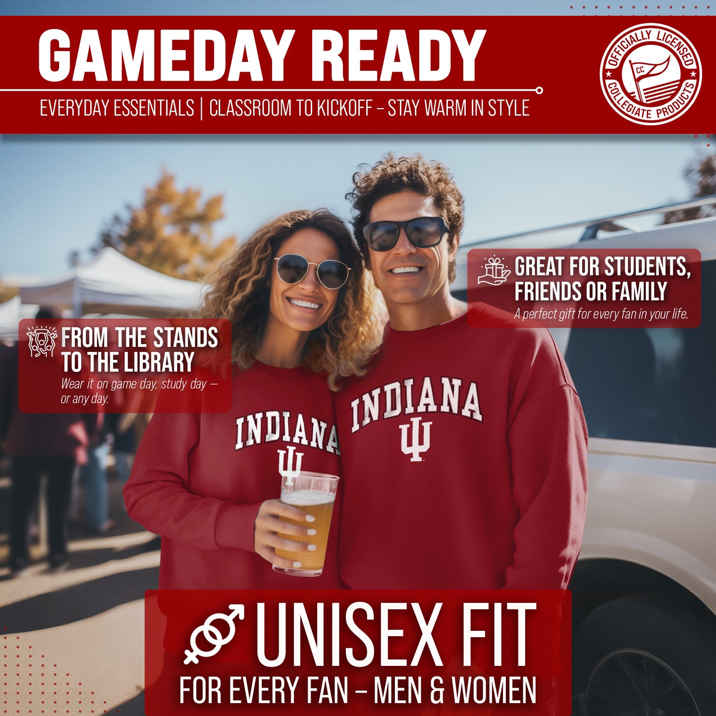 Indiana Hoosiers Campus Colors Adult Arch & Logo Soft Style Gameday Crewneck Sweatshirt - Cardinal
