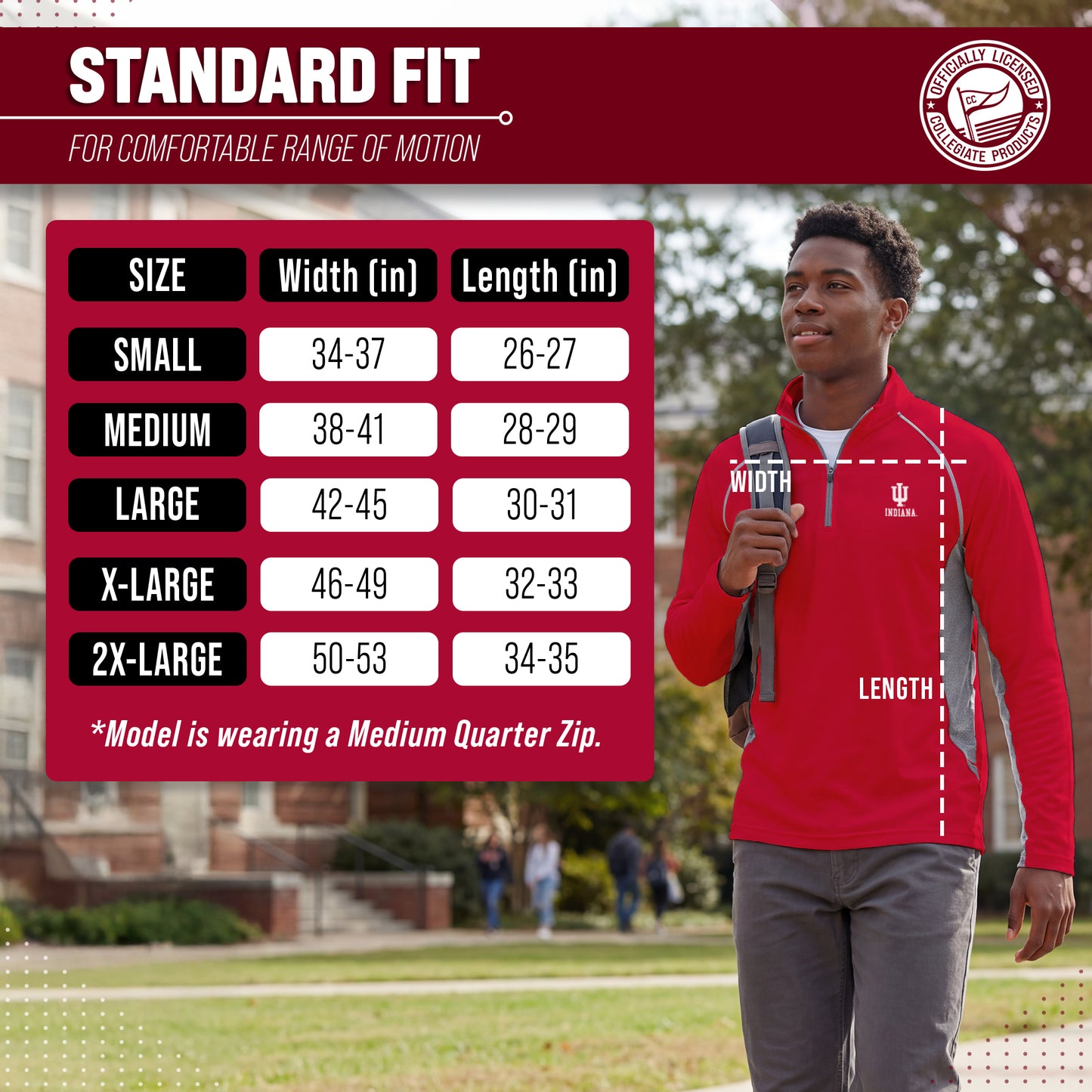 Indiana Hoosiers Mens NCAA Campus Classic Long Sleeve 1/4 Zip Windshirt - Cardinal