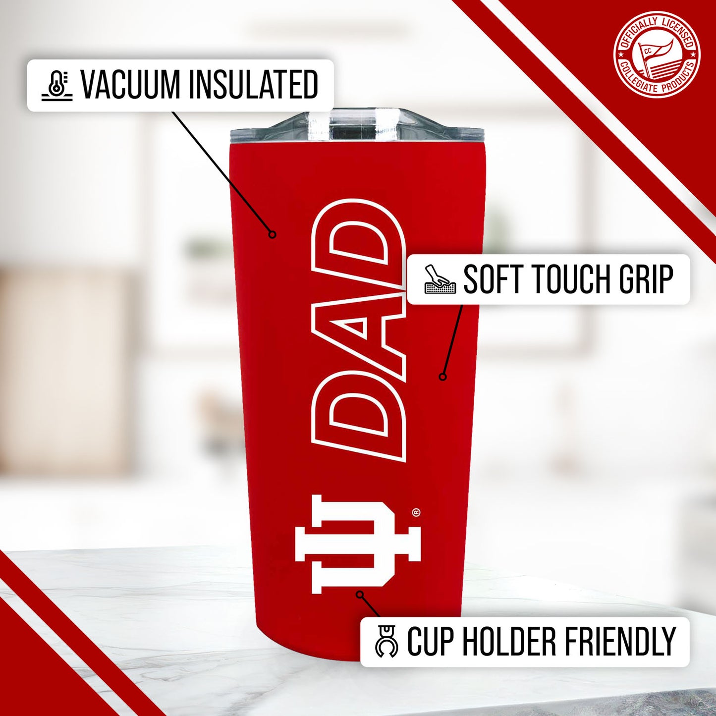Indiana Hoosiers NCAA Stainless Steel Travel Tumbler for Dad - Crimson