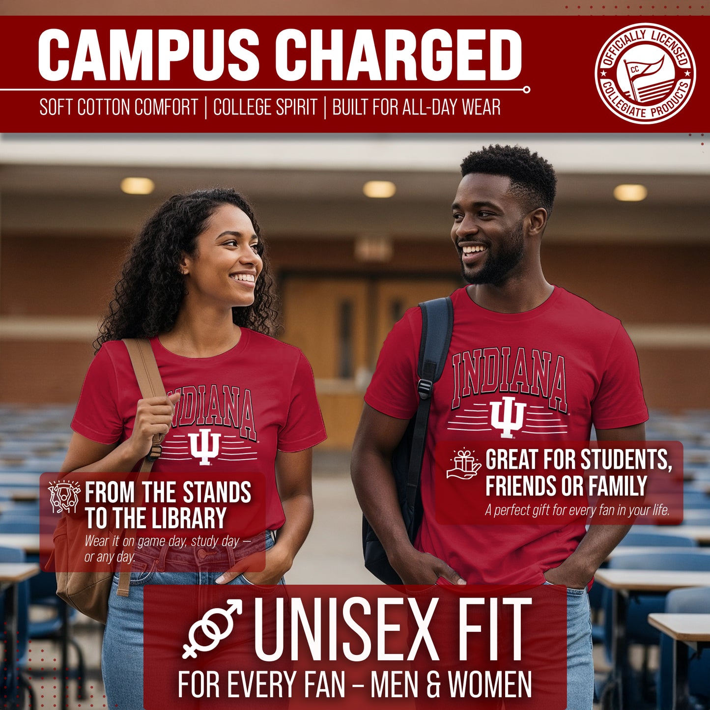 Indiana Hoosiers NCAA Adult Unisex Overtime Classics T-Shirt - Cardinal