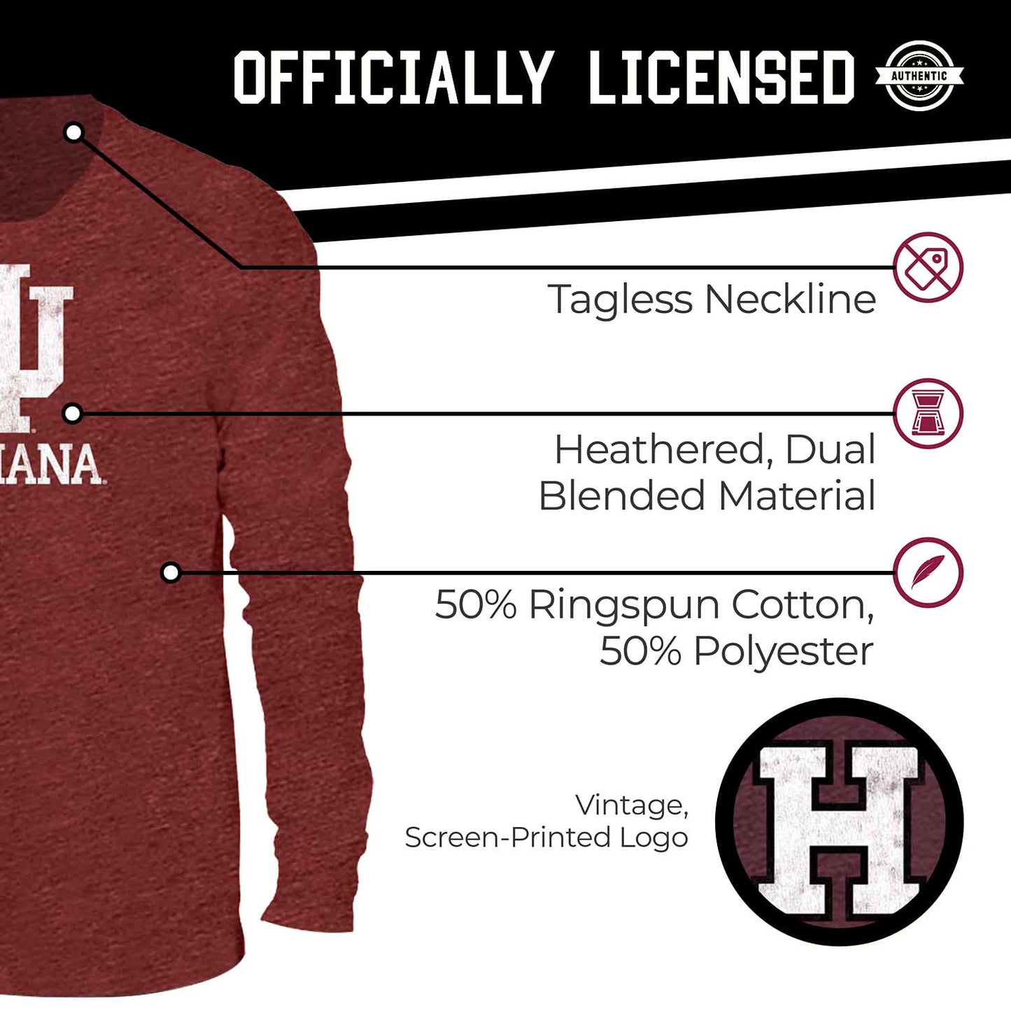 Indiana Hoosiers NCAA MVP Adult Long-Sleeve Shirt - Crimson