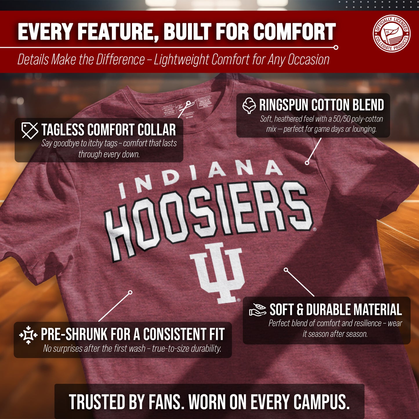 Indiana Hoosiers NCAA Adult Unisex Starting Fresh T-Shirt - Cardinal Heather
