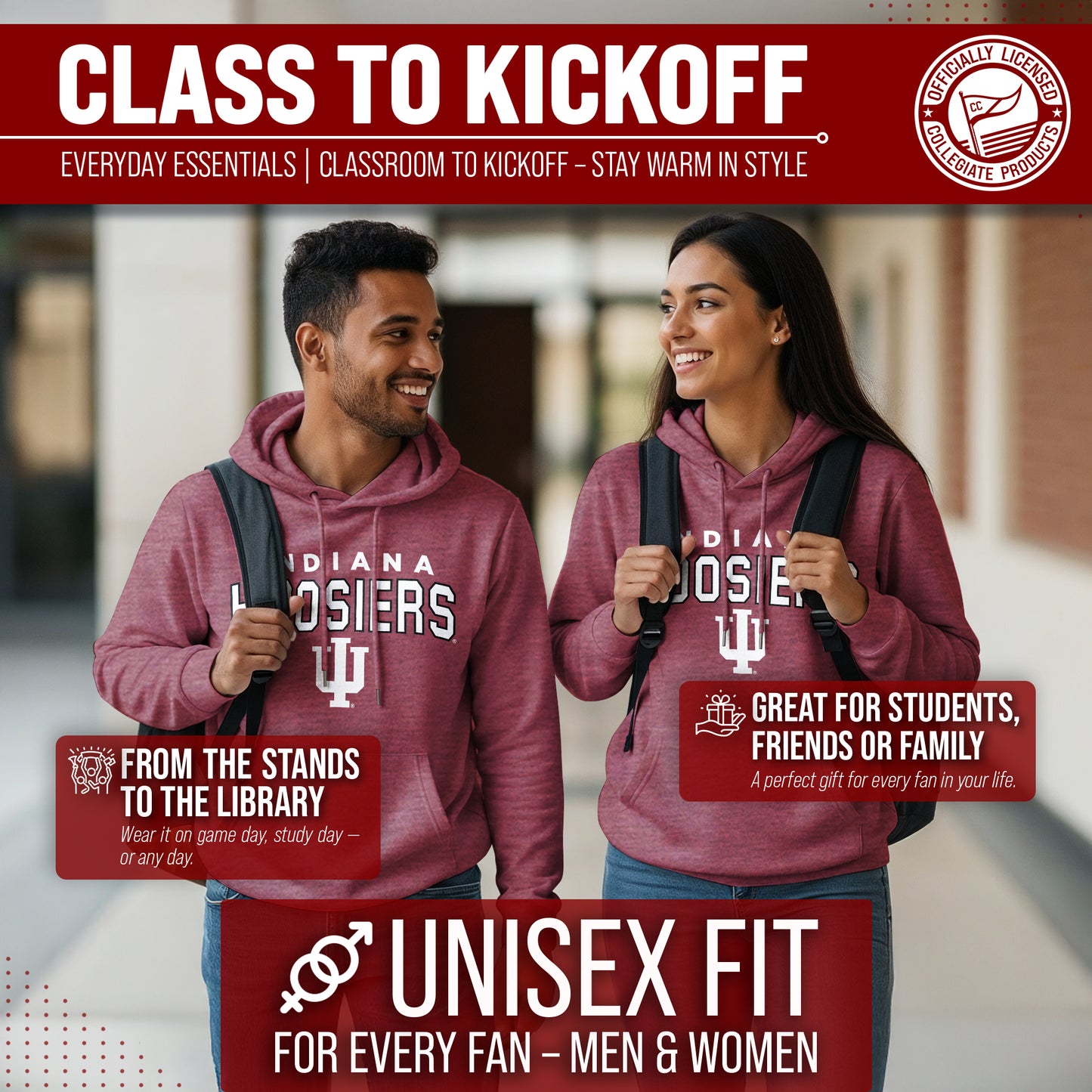 Indiana Hoosiers NCAA Adult Unisex Starting Fresh Heathered Hooded Fleece Sweatshirt - Cardinal Heather