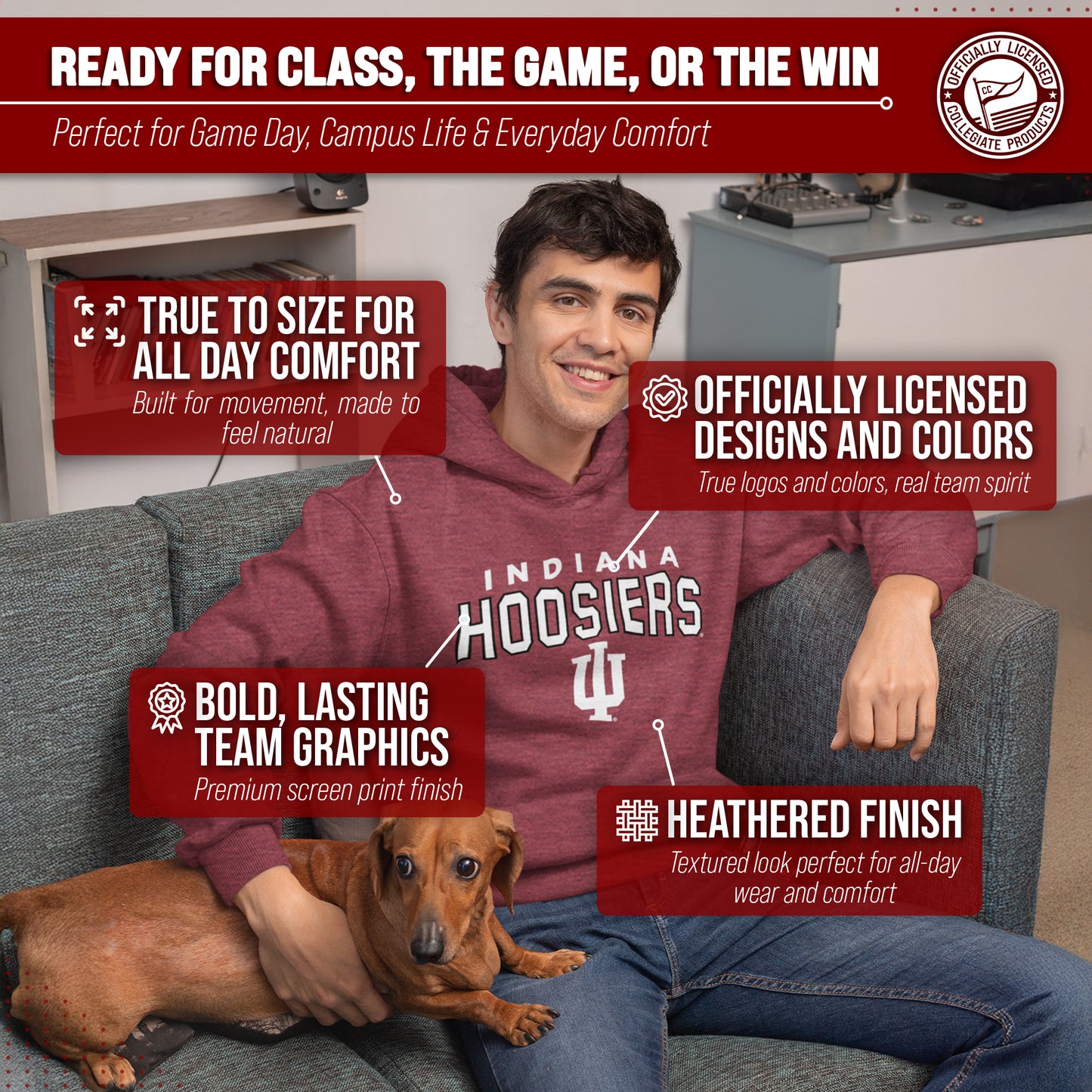 Indiana Hoosiers NCAA Adult Unisex Starting Fresh Heathered Hooded Fleece Sweatshirt - Cardinal Heather