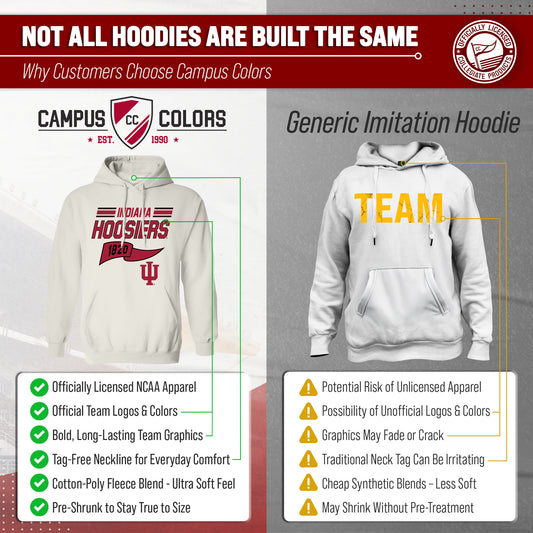 Indiana Hoosiers NCAA Adult Unisex Varsity Club Pennant Hooded Fleece Sweatshirt - Off White