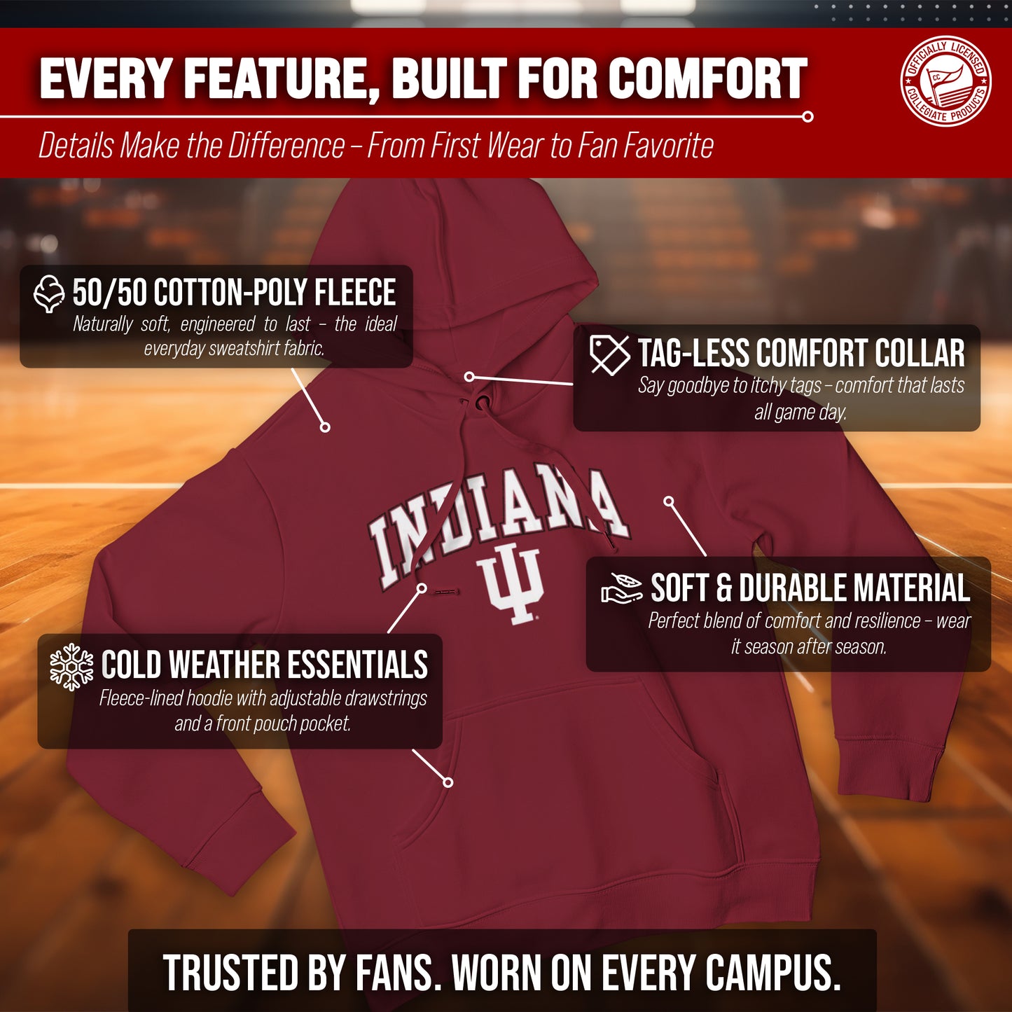 Indiana Hoosiers Adult Arch & Logo Soft Style Gameday Hooded Sweatshirt - Crimson