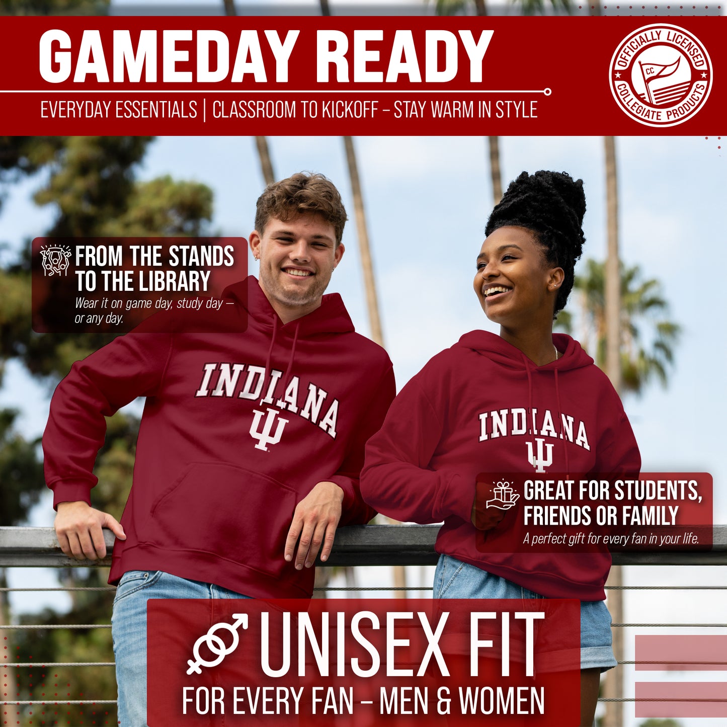 Indiana Hoosiers Adult Arch & Logo Soft Style Gameday Hooded Sweatshirt - Crimson