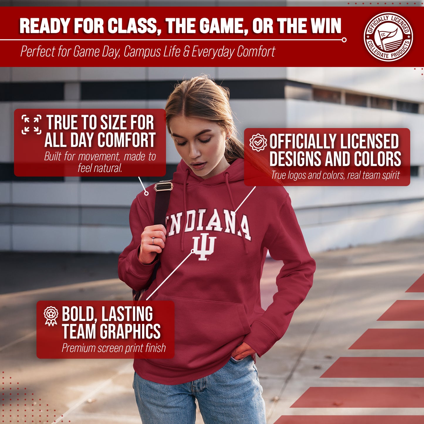Indiana Hoosiers Adult Arch & Logo Soft Style Gameday Hooded Sweatshirt - Crimson