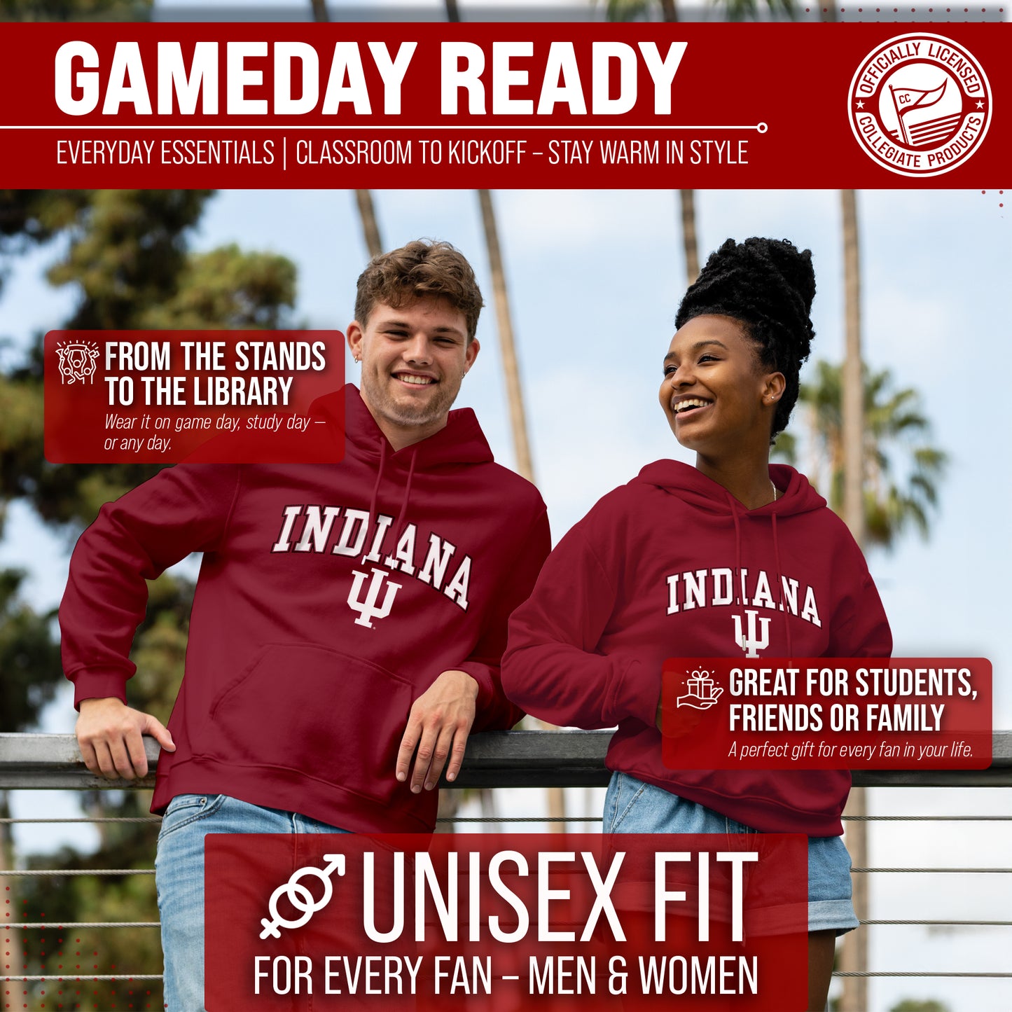 Indiana Hoosiers Adult Arch & Logo Soft Style Gameday Hooded Sweatshirt - Crimson