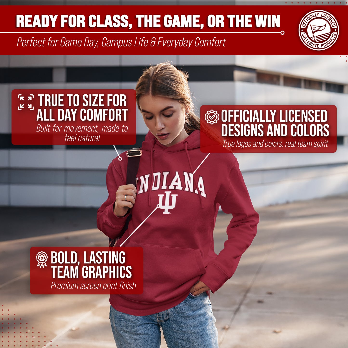 Indiana Hoosiers Adult Arch & Logo Soft Style Gameday Hooded Sweatshirt - Crimson