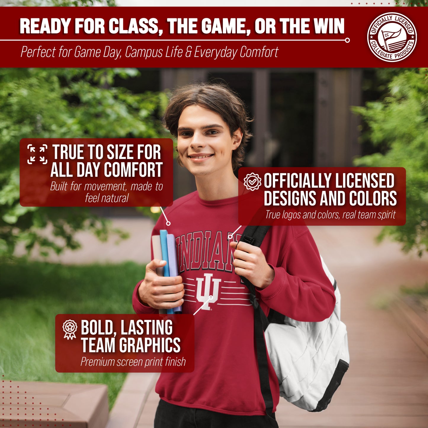 Indiana Hoosiers NCAA Adult Unisex Overtime Classics Crewneck Fleece Sweatshirt - Cardinal