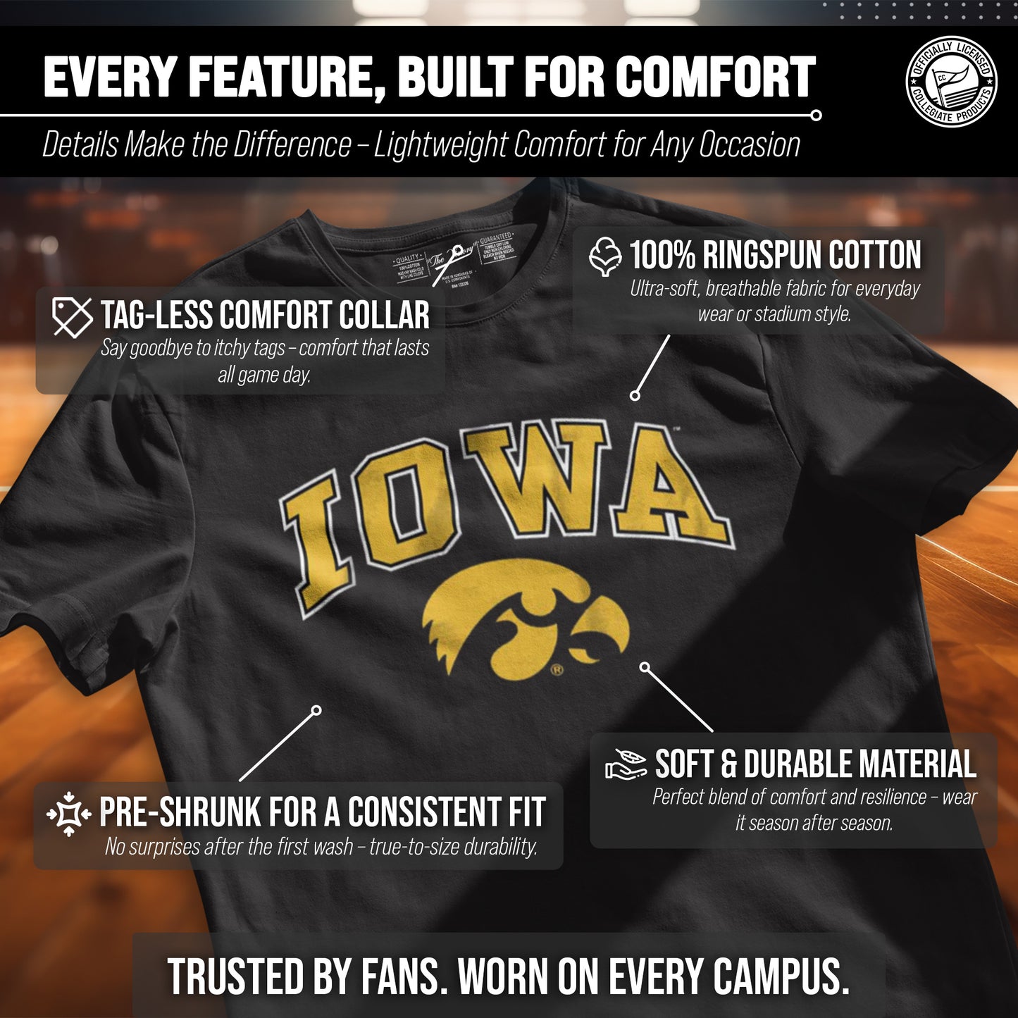 Iowa Hawkeyes NCAA Adult Gameday Cotton T-Shirt - Black