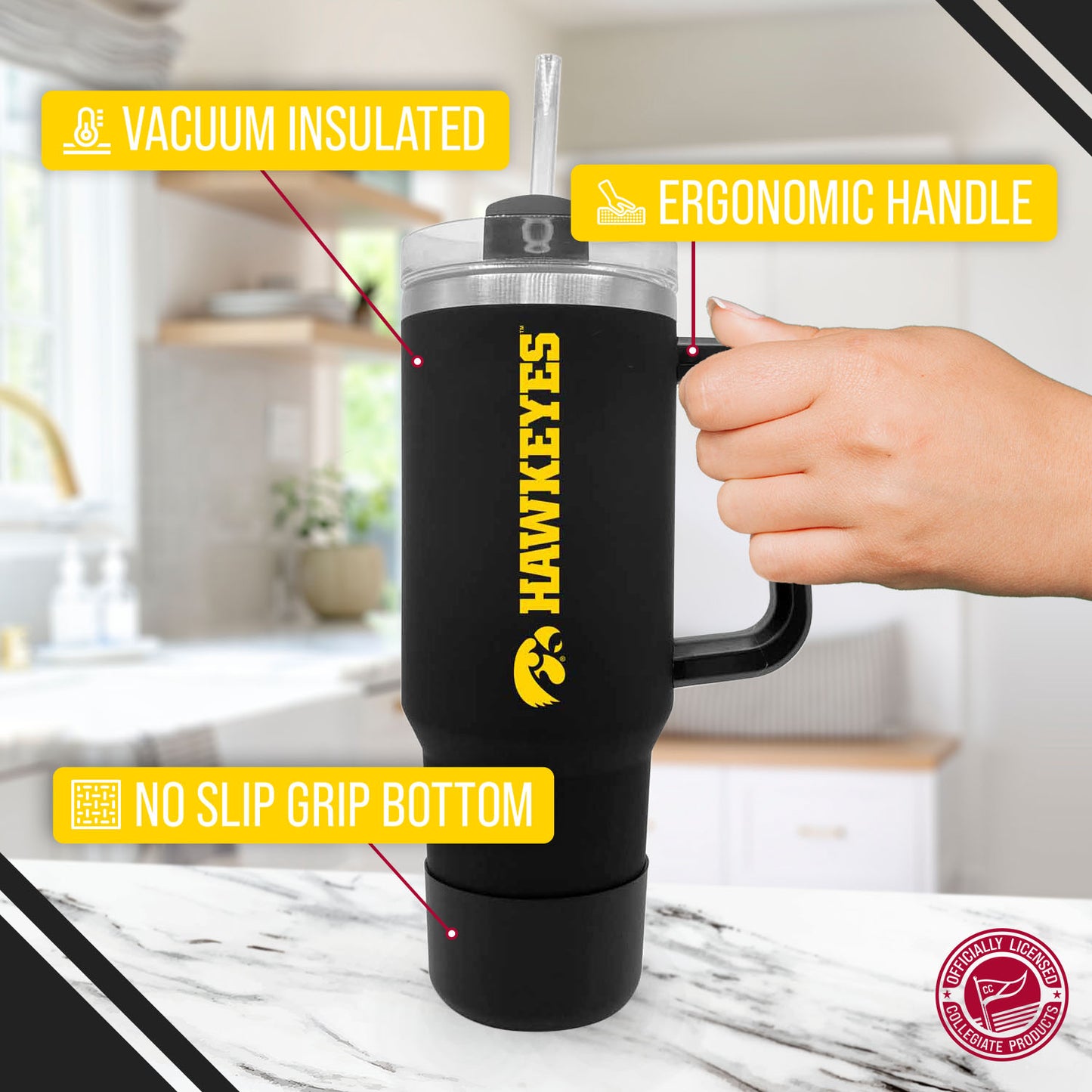 Iowa Hawkeyes College & University 40 oz Travel Tumbler With Handle - Black