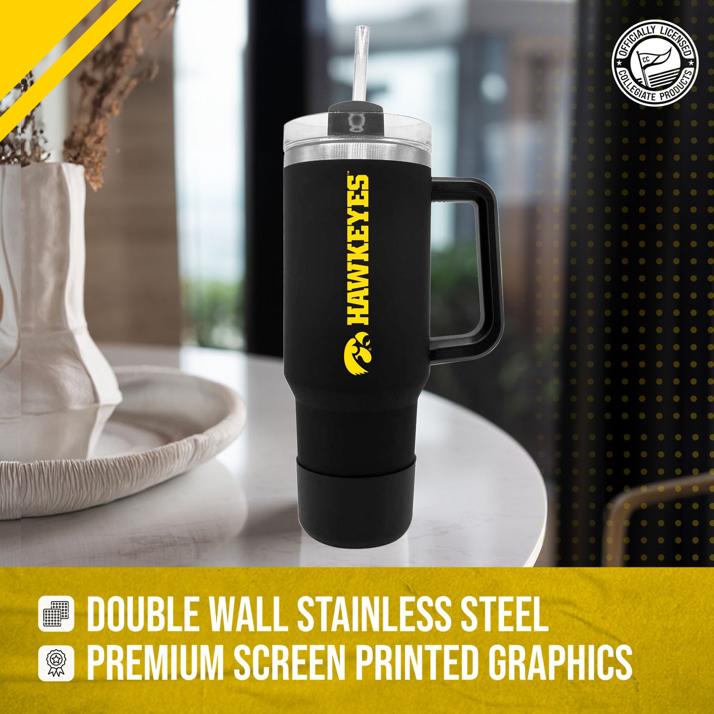 Iowa Hawkeyes College & University 40 oz Travel Tumbler With Handle - Black