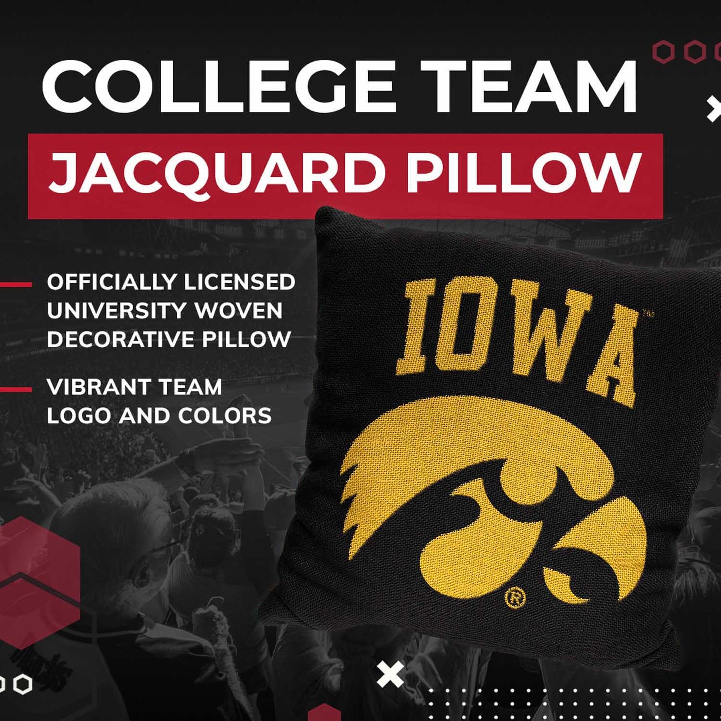 Iowa Hawkeyes NCAA Decorative Pillow - Black