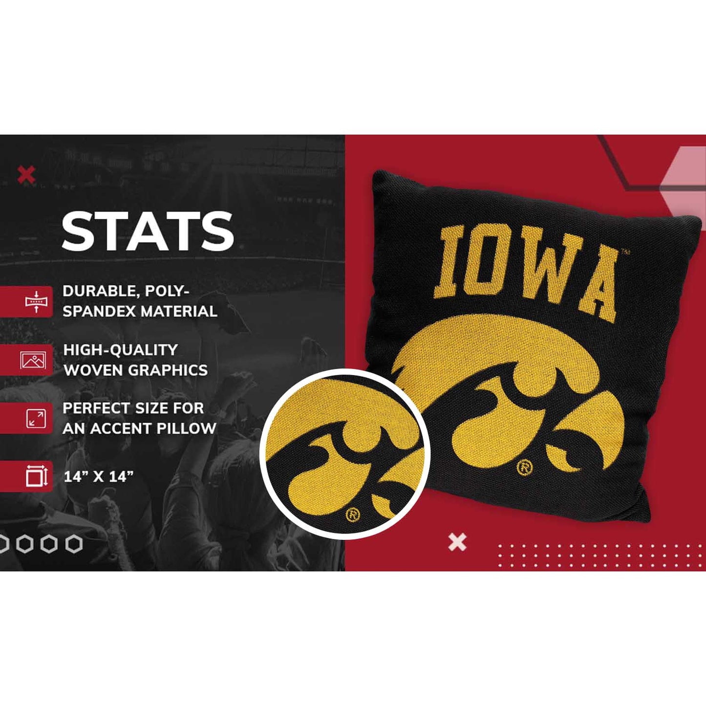 Iowa Hawkeyes NCAA Decorative Pillow - Black