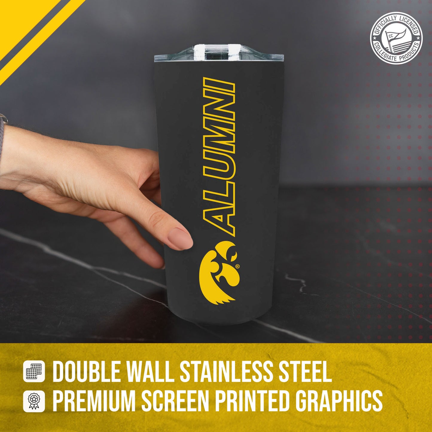 Iowa Hawkeyes Collegiate Stainless Steel Travel Tumbler for Alumni - Black