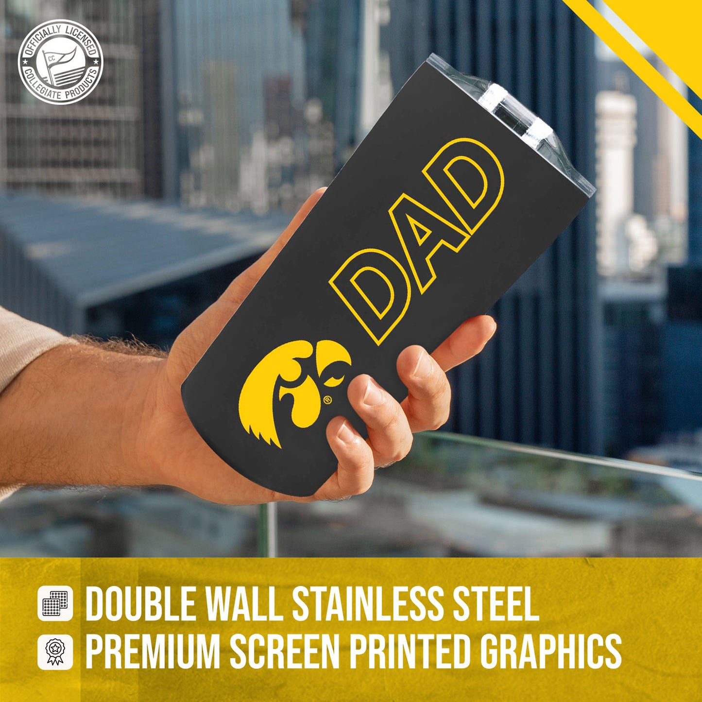 Iowa Hawkeyes NCAA Stainless Steel Travel Tumbler for Dad - Black